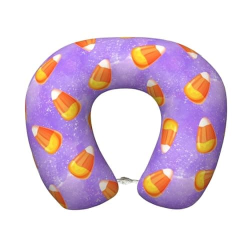Dreaheater Candy Corn Purple Memory Foam Travel Pillow Soft Comfortable Neck Pillow U-Shaped Head Support Pillow Travel Accessories for Sleeping Rest Airplane Car and Office