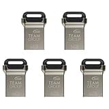 TEAMGROUP C162 64GB 5 Pack USB 3.2 Gen 1 USB 3.1/3.0 Mini Fits Metal Read 100MB/s Flash Thumb Drive External Data Storage Memory Stick Compatible with Computer/Laptop Black TC162364GB21