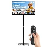 HotYeah Portable Smart TV on Wheels, EDLA-Certified, 23.8" 1080P 2-in-1 Rolling TV & Monitor, w/Built-in 10000mAh Battery, Support Voice Control, USB-C & HDMI, Full Swivel Rotation (Black)