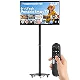 HotYeah Portable Smart TV on Wheels, EDLA-Certified, 23.8" 1080P 2-in-1 Rolling TV & Monitor, w/Built-in 10000mAh Battery, Support Voice Control, USB-C & HDMI, Full Swivel Rotation (Black)