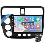 Leadfan Double Din Linux Car Stereo for Honda Civic 2001 2002 2003 2004 2005, 9 Inch IPS Screen Radio with Wireless Carplay/Android Auto/Bluetooth/FM/AM/DSP/Steering Wheel Controls/Backup Camera