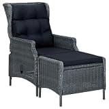 LPERTGFHU Outdoor Reclining Patio Chair with Footstool, Adjustable Backrest PE Rattan Lounge Chair with Thick Cushions for Garden Backyard Deck Gray