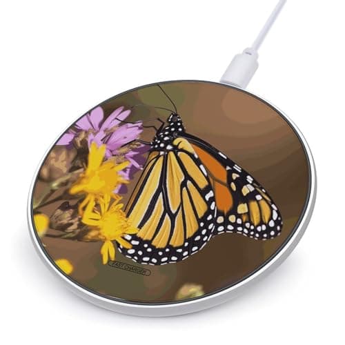 Monarch Butterfly Wireless Charger 10W Fast Charging Pad Anti-Slip Qi Certified Wireless Charging Pad Charging Station Portable Phone Charger for All Wireless Charging Smartphone