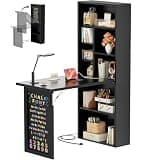 Armocity Small Folding Desk with Outlets, Convertible Writing Desk for Small Spaces/Home Office/Craft Room, Multi-Function Desk Workstation with Blackboard, Fold-Out Cabinet Table, Black