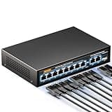 BLIYEE 10 Port Gigabit PoE+ Switch (8 PoE+ Ports and 2 Ethernet Uplink and Extend Function with 1 1000M SFP Slot) High Power PoE Port | Desktop Fanless Design | Plug & Play | Black Metal Housing