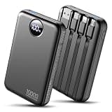 Zmmyuluo Portable Charger with 4 Built-in Cables Power Bank 10000mAh Fast Charging Battery Pack,LED Display Compact with Multiple USB Ports Travel Charger for iPhone,Android and Other Devices-Black