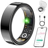 Smart Ring for Women Men Fit Ring with Sleep Monitor, Heart Rate, Blood Oxygen Step Counter, IP68 Waterproof Fitness Ring, No Subscription Fee, Compatible with iOS & Android (Black, 8#)