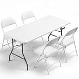 Portable 5-Piece Folding Table and Chairs Set for 4 – Heavy-Duty 5FT Foldable Plastic Table with Carrying Handle &4 PU Leather Padded Chairs,All-Weather Indoor Outdoor for Party Wedding Picnic Camping