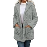 xiaoleilemon Women 2026 Winter Long Sleeve Button Down Fuzzy Fleece Open Front Hooded Cardigans Jacket Outerwear with Pocket