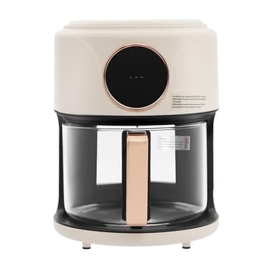 360° Viewable Air Fryer, 4.2L/3.81Qt 1200W Air Fryer with Glass Bowl, 176°F-392°F & Digital Display, Touchscreen & 60-Min Timer Oil-Free Cooker for Family Kitchen Healthy Cooking (White)