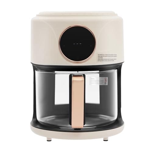 360° Viewable Air Fryer, 4.2L/3.81Qt 1200W Air Fryer with Glass Bowl, 176°F-392°F & Digital Display, Touchscreen & 60-Min Timer Oil-Free Cooker for Family Kitchen Healthy Cooking (White)