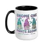 Gnome One Fights Alone Suicide Prevention Awareness Ceramic Mug, Black/White, 15oz