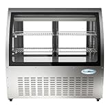 Pemberly Row 47" Stainless Steel Deli Case & Meat Display Refrigerator, Silver Finish, 18 Cu. Ft., Curved Glass, LED Lighting, Sliding Doors, Commercial Refrigerated Unit for Grocery Stores, Cafes,