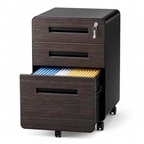SAWJEC 3 Drawer File Cabinet with Lock, Rolling Printer Stand Under Desk, Fully Assembled Mobile Filing Cabinet fits Legal/Letter Size, Black Home Office Storage, 17.7" D x 15.7" W x 22.8" H