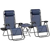 Chair Set with Side Table, Folding Reclining Chair with Cupholders Pillows, Adjustable Lounge Chair for Pool, Backyard, Lawn, Beach, Blue
