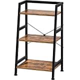 3-Tier Bookshelf, Ladder Shelf, Industrial Bookcase with Steel Frame, Metal Small Bookcase, stand up shelves for Living Room, Home Office, Kitchen, Bedroom, Industrial Style(Rustic Brown & Black)