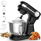 Plum chef 5.5QT Electric Stand Mixer, 12-Speed Tilt-Head Food Mixer, Dough Mixer with Dishwasher Safe Stainless Steel Bowls, Dough Hook, Flat Beater, Whisk, Perfect for 4-6 Family,Dark Black