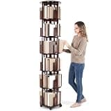 WZKKCTG 6 Tier Bamboo Rotating Bookshelf on Wheels Revolving 360 Book Shelf Storage Round Carousel for Small Space Home Office Living Room