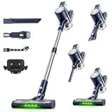 Cordless Vacuum Cleaner for Home: 6-in-1 Stick Vacuum with Powerful Suction, Rechargeable, Anti-Tangle Pet Hair Brush, Self-Standing, Green LED Headlight Vacuum for Carpet & Hardwood Floors-Dark Blue