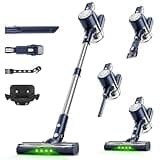 Cordless Vacuum Cleaner for Home: 6-in-1 Stick Vacuum with Powerful Suction, Rechargeable, Anti-Tangle Pet Hair Brush, Self-Standing, Green LED Headlight Vacuum for Carpet & Hardwood Floors-Dark Blue
