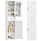 TEENFON Tall Storage Cabinet with 3 Door Shelves & 1 Drawer, Narrow Kitchen Pantry Cabinet for Living Room, Bathroom, Entryway, White