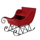 agnixnaf Christmas Decoration Distressed Christmas Santa Sleigh, Iron Red/Black Sleigh Small, Sleigh Basket with 2-Tier Storage Shelf for Indoor Outdoor Holiday Decoration, 14.5"x10"x11"