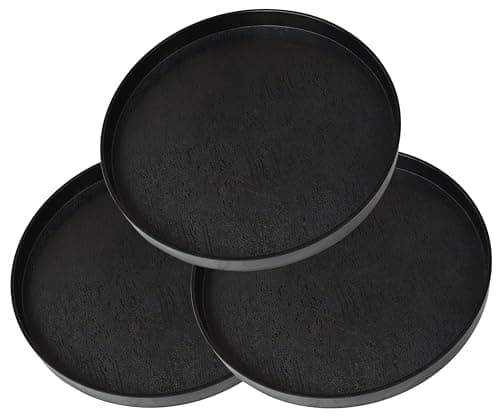 VCREATC 3 Pack Round Black Serving Tray (11 inch) - Bathroom Countertop, Kitchen Decor, Vanity & Coffee Table Tray | Farmhouse Modern Boho, Organizer Tray