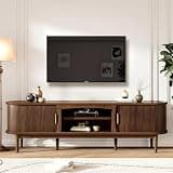 Decofy Mid Century TV Stand for TVs up to 90 Inches, Entertainment Center with Storage, Power Outlet, Fluted Sliding Doors & Adjustable Shelves, Modern Media TV Console Table for Living Room (Walnut)