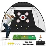 10x7FT Golf Net with Mat, Golf Practice Net for Backyard Garage Indoor Outdoor with Target Pockets for Driving Chipping Swing, for Men Women Dad Husband Golfer, Ideal Gift for Him