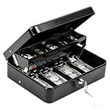 KYODOLED Cash Box with Key Lock–0.7mm Thick Metal Money Box for Flea Market Vendors, Craft Fairs & Small Business–Portable Cash Drawer with Auto-Pop Coin Tray & Windproof Bill Clips (11.8", Black)