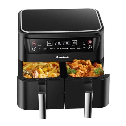 Panana 8L Air Fryer, 6-in-1 Dual Zone Air Fryer and 2 Baskets, 2400W, Compatible with Roasting, Baking, Dehydrating, Defrosting and Warming to Prepare