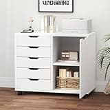 5-Drawer Rolling File Cabinet on Wheels, Wood Printer Stand with Storage Drawers for Home Office