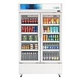 Pemberly Row 47" Commercial 2-Glass Door Merchandiser Refrigerator, 29 cu. ft. Capacity, White Finish, Adjustable Shelves, Digital Temperature Control, LED Lighting, Freestanding Display Fridge for