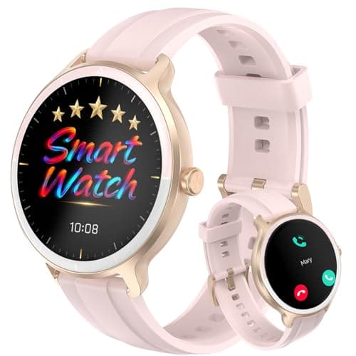 PROTKPETS Smart Watches for Women Men 1.27" HD Fitness Tracker with Heart Rate/Sleep/Step/SpO2 Monitor, IP68 Waterproof Watch for Android iOS (Pink)