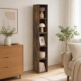 Furevol 5-Tier 8-in Width Storage Shelf Bookcase, Narrow Bookshelf, Book Shelf, 9.3 x 7.9 x 51.9, for Bedroom, Living Room, Home Office, Amber Pine