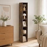 Furevol 5-Tier 8-in Width Storage Shelf Bookcase, Narrow Bookshelf, Book Shelf, 9.3 x 7.9 x 51.9, for Bedroom, Living Room, Home Office, Amber Pine