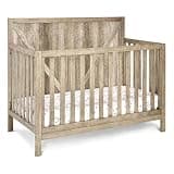 Pemberly Row Farmhouse Wood 4-in-1 Convertible Crib, Vintage Chestnut Finish, 43.5" H x 54" W x 29.25" D, Soft-Distressed, Adjustable Mattress Heights, Toddler and Full-Size Bed Conversion