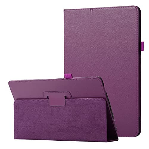 YEMENGHUA Heavy Duty Protection Texture Leather Tablet Case Compatible with Samsung Galaxy A 10.1 2016 SM-P580 & SM-P585 Slim Folding Stand Folio Protector Shockproof Back Cover with Holder(Purple)