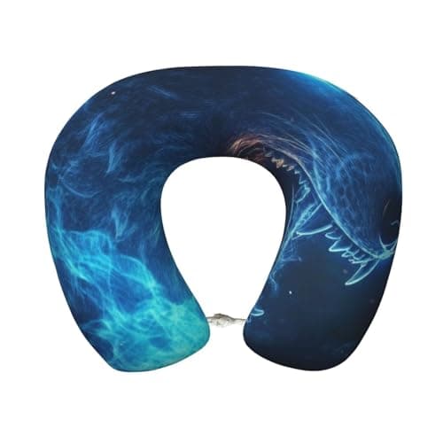 ZSUUGJ Ice Blue Fire Wolf Travel Neck Pillows Head Neck Support Airplane Pillow Pillow for Car, Train, Flight, Office and Home Use