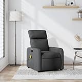 KHNLGFR Manual Recliner Chair with Side Pocket, 6 Massage Points Dark Grey Fabric Reclining Armchair, 135-Degree Tilt Vibration Massage Chair with Hand Control and USB Power