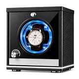 Anverion Watch Winders for Automatic Watches,Watch Winder Box with 4 Rotation Modes & Blue Ambient Light - Single Watch Winder with Quiet Motor, USB Power Adapter,Gift for Man