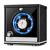 Anverion Watch Winders for Automatic Watches,Watch Winder Box with 4 Rotation Modes & Blue Ambient Light - Single Watch Winder with Quiet Motor, USB Power Adapter,Gift for Man