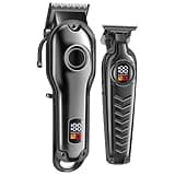 2 Pcs Electric Hair Clippers, Professional Cordless Trimmer, Retro Digital Display for Salon Use, 8 Length Attachments, USB Charging, Black, Includes Scissors, Combs