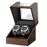 Automatic Double Watch Winder Box for Rolex and Other Watches, Ultra Quiet Japanese Motor, Self Winding Rotating Wooden Watch Case, Battery or Type-C Powered, Premium Watch Box for Men and Women Brown