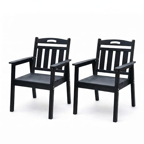 Casaphoria HDPE Outdoor Patio Dining Chairs Set of 2,Weather Resistant Low Maintenance Modern Armchairs for Garden Backyard Deck,Black