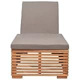 TUERYAFEK Solid Teak Wood Sun Lounger with Dark Grey Cushion and Adjustable Backrest for Patio, Balcony, or Poolside Lounging