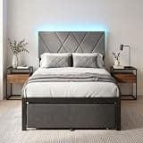Insdiy Twin Bed Frame with Headboard, Upholstered Twin Size Bed Frame Platform Bedframe with Fabric Storage Drawers, Charging Station, No Spring Box Needed, Gray-Black