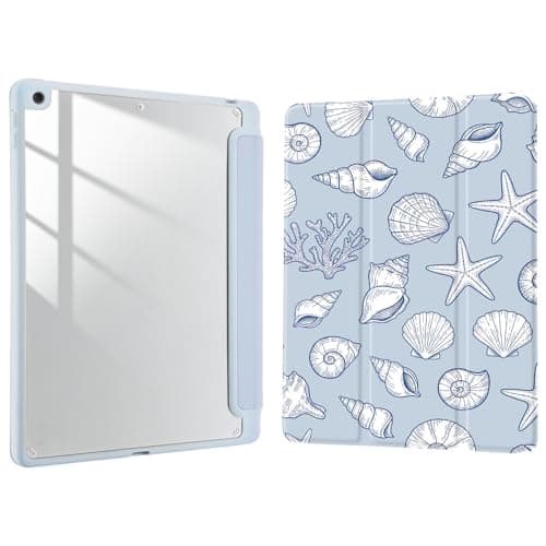 Joyland Blue Coral Shell Case for iPad 10th Generation Case 10.9 inch 2022/iPad (A16) 11th Gen 11 Inch 2025 with Pencil Holder,Shockproof Cover Clear Transparent Back Shell Auto Wake/Sleep,Blue