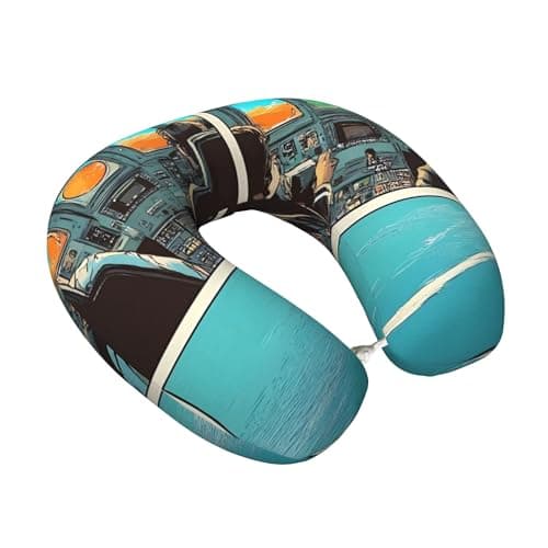 Qewfoju Comic Airplane Cockpit Illustration Pattern Travel Pillow Memory Foam Travel Neck Pillow Comfortable U Shaped Headrest Pillows for Traveling Office Planes Trains Car