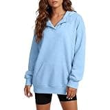 Beessbest Hoodies for Women V Neck Fleece Oversized Sweatshirts Light Blue